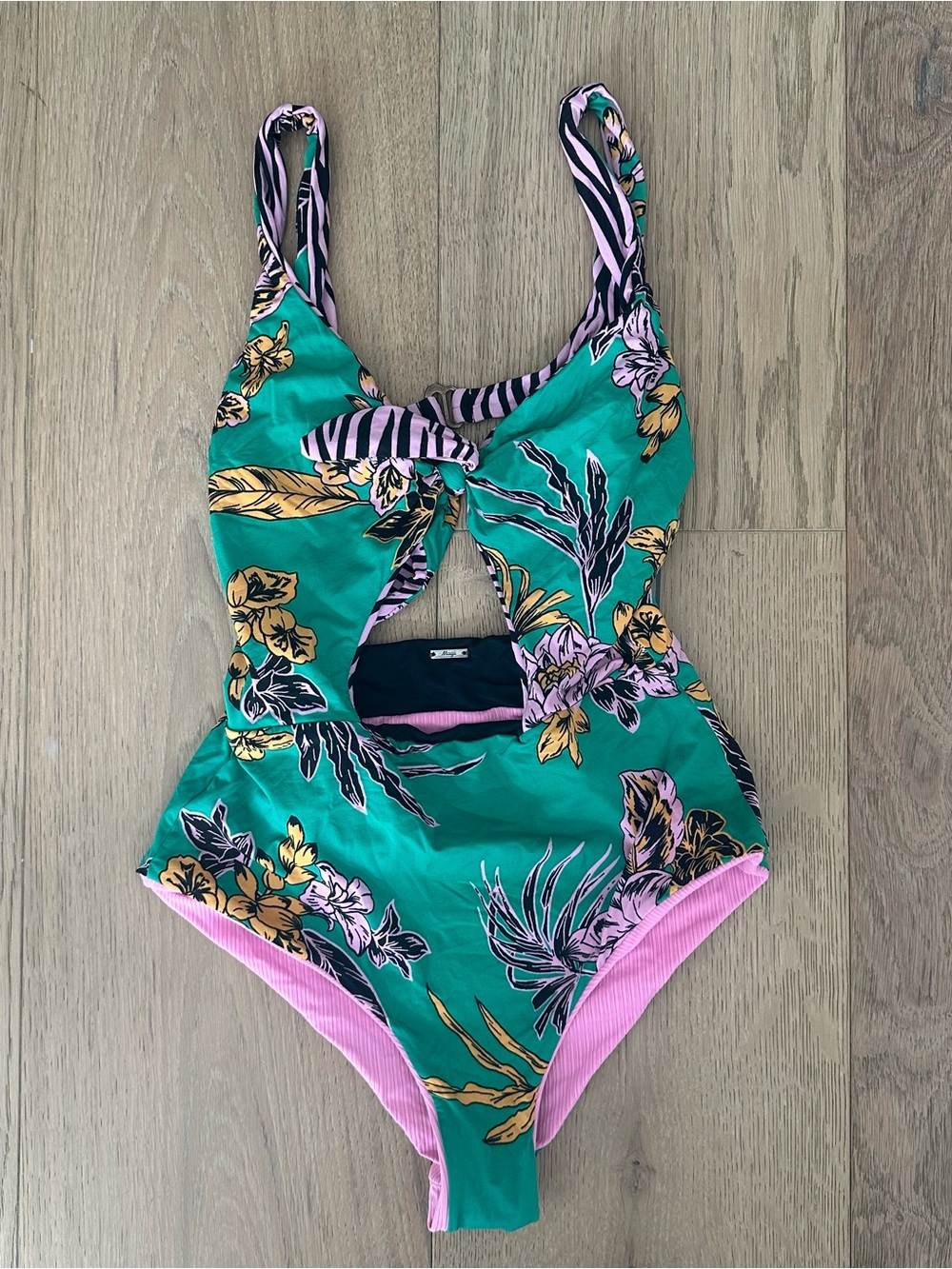 Maaji Verona Reversible One-Piece Swimsuit Purple and Green Tropical Print M